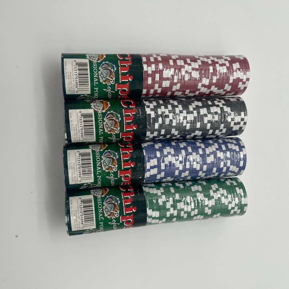 Professional Poker Chips 4 Roll Set - Red Black Blue Green Factory Sealed